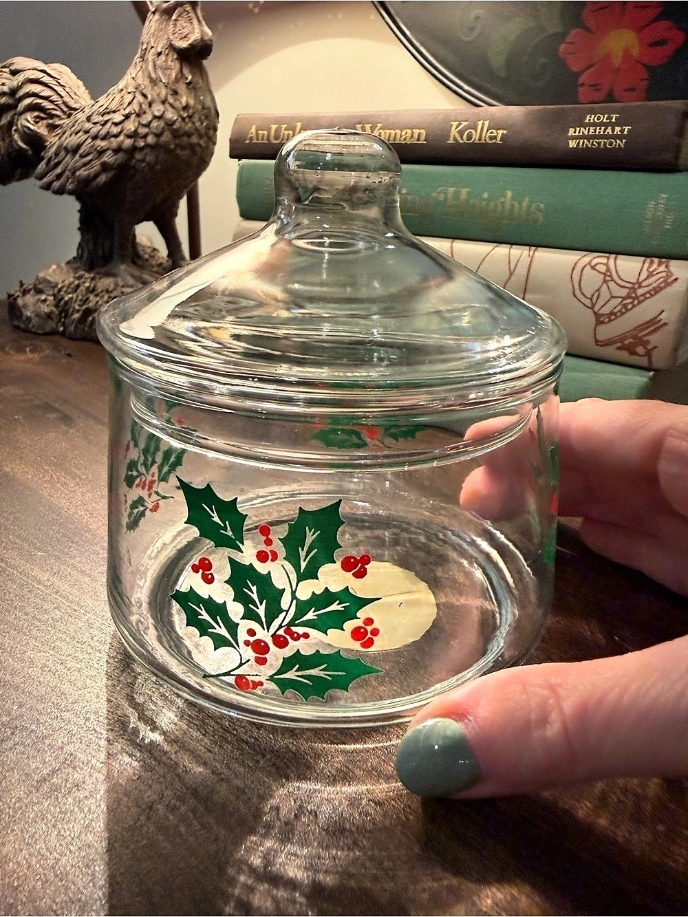 Indiana Glass Co. Holly Jar. Glass with Lid NWT